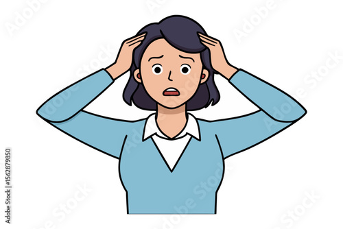Overwhelmed and Stressed: A woman, etched with worry, clutches her head in a vivid display of mental anguish, embodying the weight of stress and the struggle against pressure. 