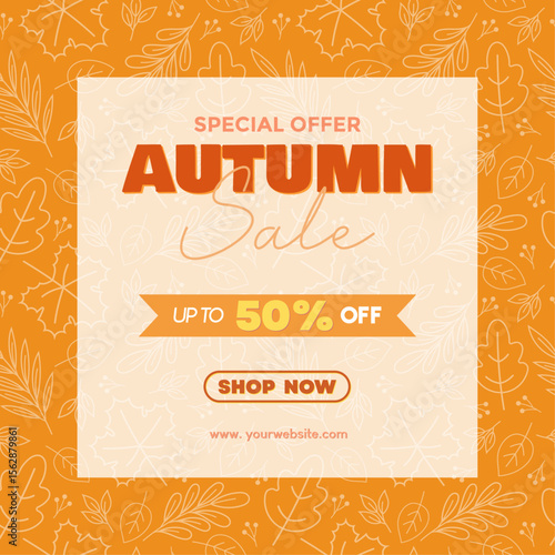 Autumn sale special offer with orange leaves pattern. Vector illustration autumn sale offer for social media and shopping event promotions.