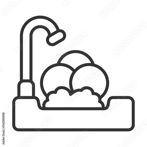 Washing Dishes Icon Outline Style. Vector Illustration Design