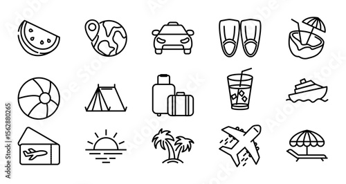 Set of Travel Icons Vacation, Summer, Adventure, Holiday, Trip
