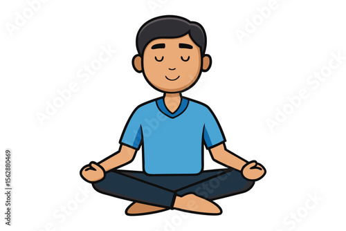 Serene Meditation: Calm individual finds inner peace, seated in a cross-legged posture, eyes gently closed, amidst the soft glow of a tranquil moment. 
