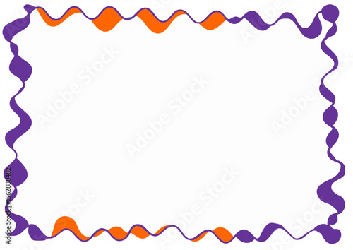 ハロウィンフレーム１４・白背景・オレンジと紫の波線のフレーム