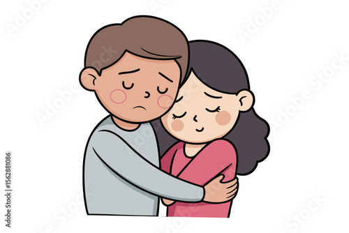 Empathy Embrace: A poignant cartoon image depicts a comforting embrace between a couple, filled with empathy and warmth.