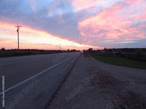beautiful sunset on the country road