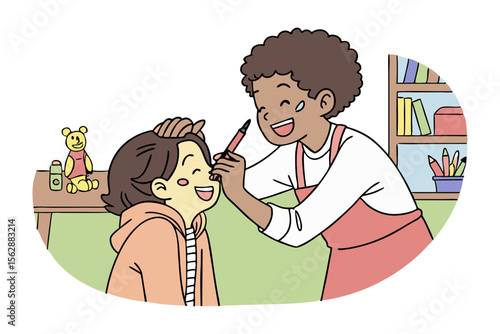 Face Painting Fun: In a heartwarming illustration, a child receives a face painting from adult, filling the air with giggles and pure joy.