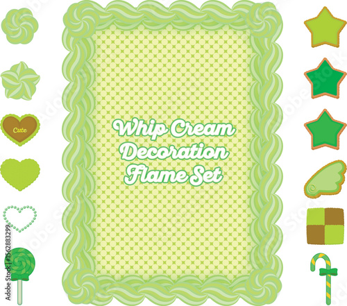 Whip Cream Decoration Flame Set, valentine's day, Japanese green tea color / 和風な抹茶カラーのバレンタインカードのイラストセット