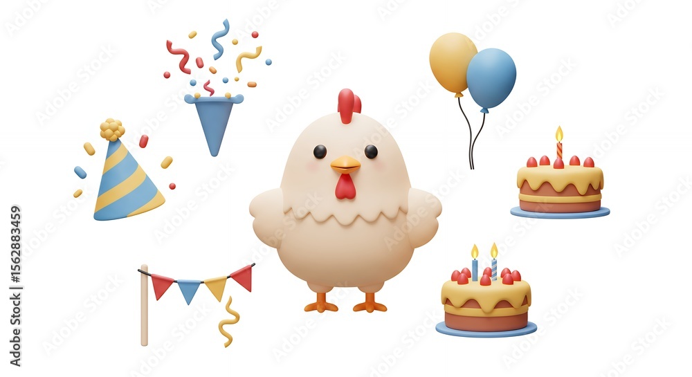 Fototapeta premium Cartoon chicken party illustration set