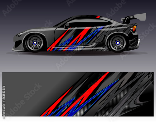Car wrap design vector. Graphic abstract stripe racing background designs for vehicle, rally, race, adventure and car racing livery