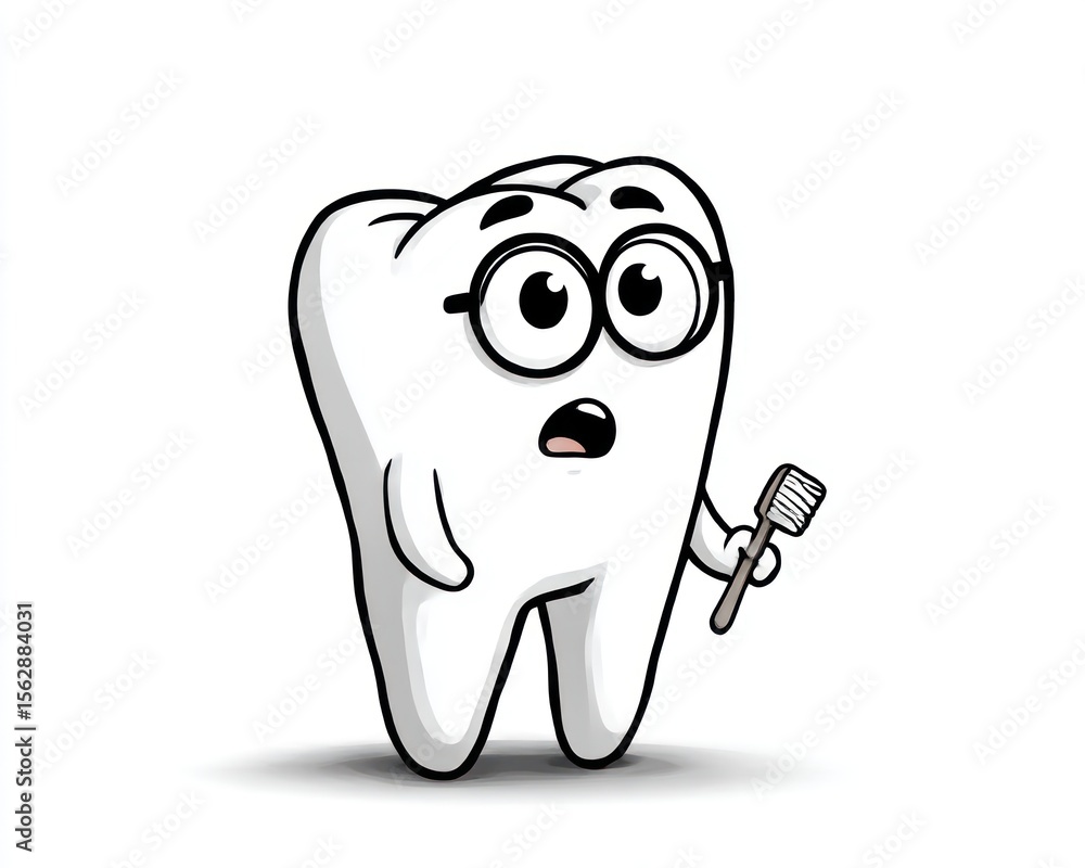 Cartoon tooth with glasses and toothbrush Cartoon tooth with glasses and toothbrush