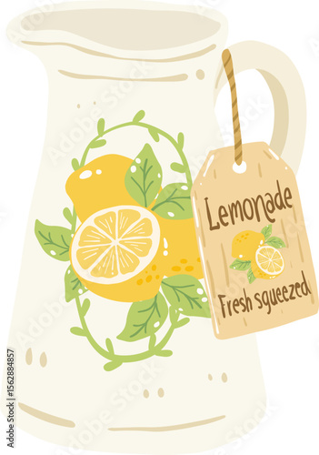 Fresh Squeezed Lemonade Pitcher Illustration with Citrus and Tag

