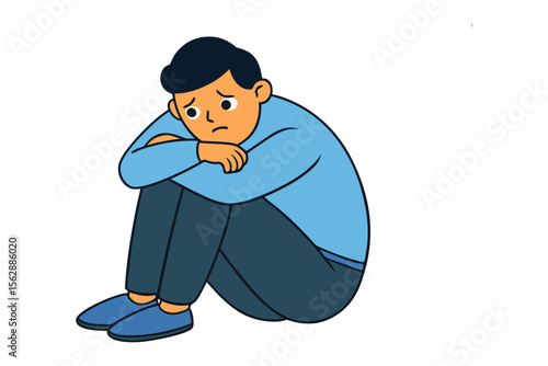 Lonely Solitude: A solitary figure sits in a fetal position, embodying deep sadness, capturing a moment of raw emotional vulnerability.