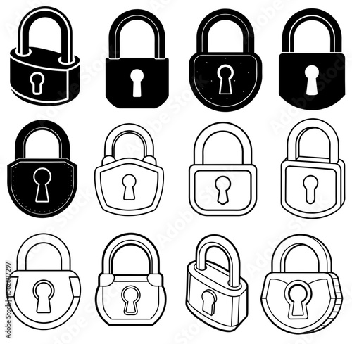 set of padlock silhouette vector illustration
