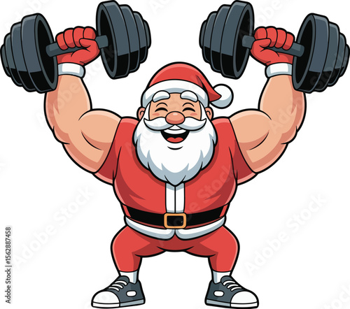 Santa Claus Joyfully Performing Dumbbell biceps