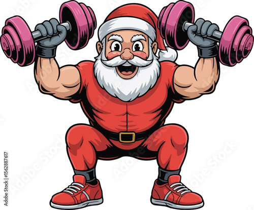 Santa Claus Joyfully Performing Dumbbell biceps
