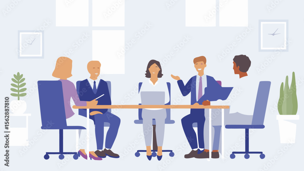 Group of professionals in a meeting around a table discussing business strategies and plans together Group of professionals in a meeting around a table discussing business strategies and plans together