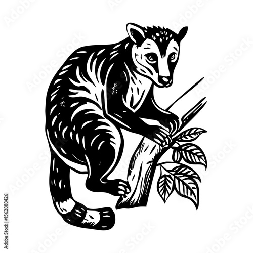 A vintage style illustration showing a tree kangaroo