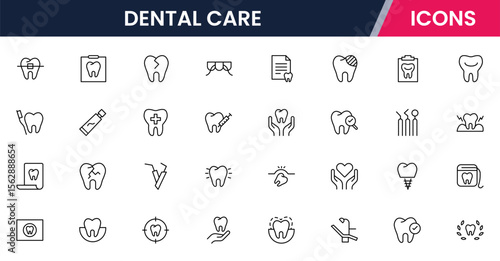 Complete Tooth and Dental Care Icon Collection: Perfect for Oral Hygiene, Dentist Tools, Preventive Measures, Whitening Solutions, and Comprehensive Dental Care