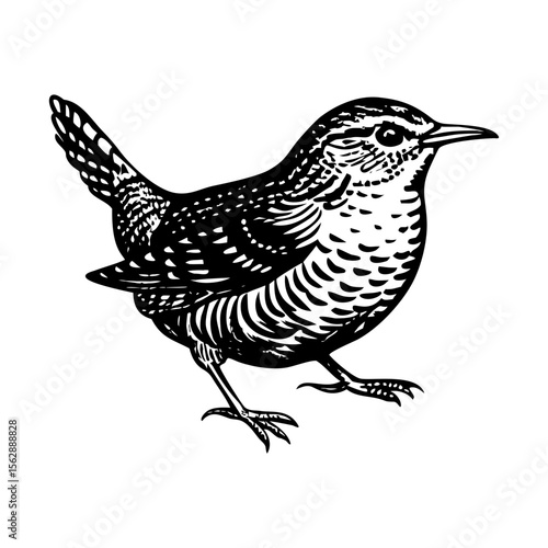 A vintage style illustration showing cutty wren