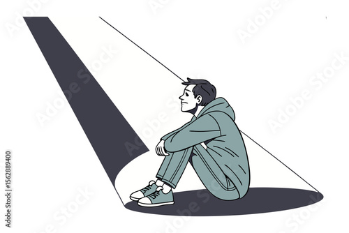 Solitude in the Spotlight: A solitary figure sits in the shadows, bathed in the stark light of introspection, their posture expressing contemplation.