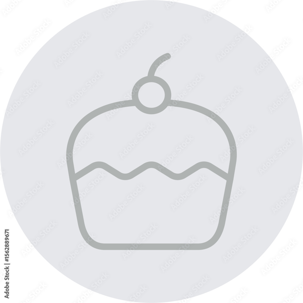 Obraz premium Birthday Cupcake Vector Line Grey Circle Grey