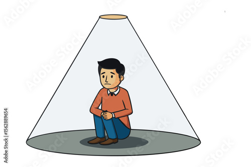 Solitary Reflection: A person sits alone within a spotlight's glow, enveloped in an atmosphere of introspection, emphasizing human emotion and the complexities of solitary moments. 