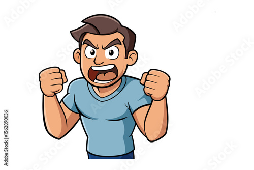 Angry Man Cartoon: A muscular cartoon man with a furious expression, clenched fists, and wide-open mouth, conveying intense anger or frustration.