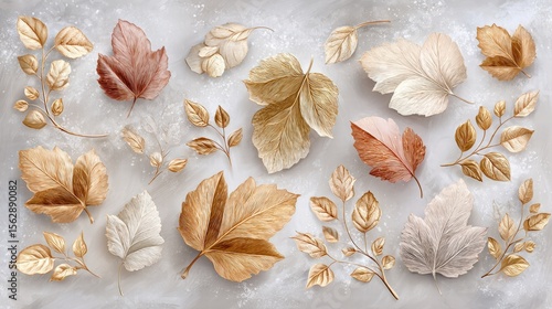 Beautiful collection of golden fall leaves arranged elegantly on a white surface showcasing nature's artwork