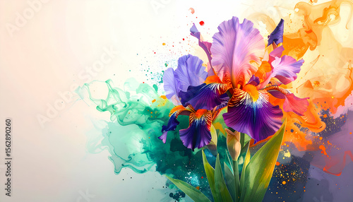 A vibrant iris flower with colorful splashes, showcasing nature's beauty.