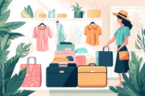 People packing outfits into a suitcase for a vacation trip, preparing for an exciting getaway, Generative AI