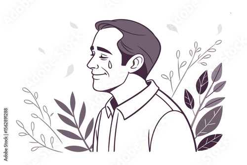 Solitary Reflection: A detailed sketch of a person in a state of introspective peace, with a single tear on the face. 