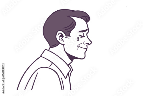 Melancholy and Tears: A portrait of human emotion, an illustration of a man with a single tear rolling down his cheek, capturing a moment of quiet sadness and introspection.
