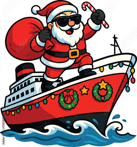 Santa Claus Riding a Cruise Ship