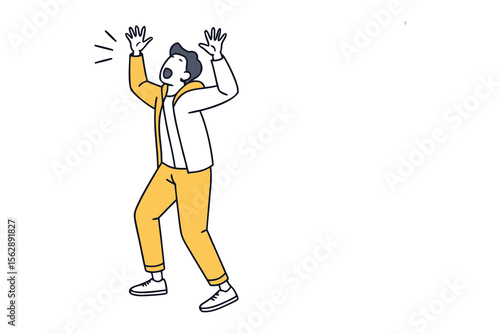 Panic Expression: A visual narrative captures the emotional intensity, a moment of sheer panic, hands thrown up in a gesture of alarm, conveying a sense of urgency and fear.