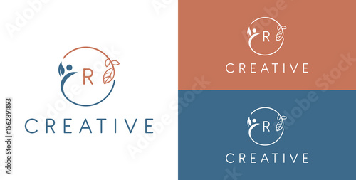 Vector abstract logo design template in trendy linear minimalist style - initial with leaf - cosmetic symbol