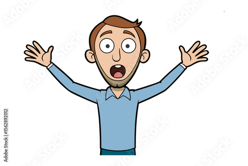Astonished expression: A cartoon illustration captures a man with wide, surprised eyes and open mouth, emphasizing his shock and amazement.
