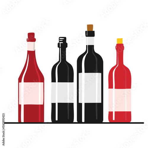 Collection of Wine Bottles Red, White, and Rosé Wine Illustrations