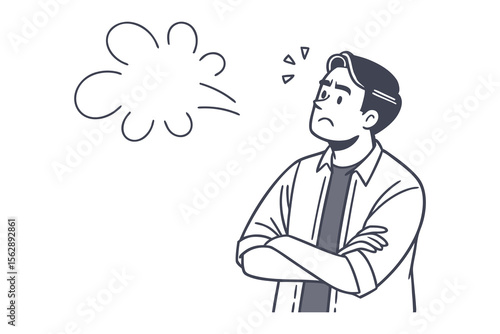 Worried Man's Thought: Illustration of a concerned person with arms crossed, surrounded by an empty thought bubble representing his troubled mindset.
