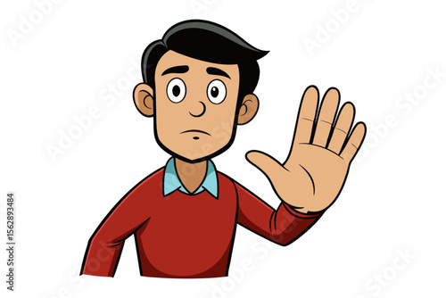 Stop Sign Gesture: A person extends a hand in a stop gesture, conveying caution and the concept of restraint against unwanted actions.