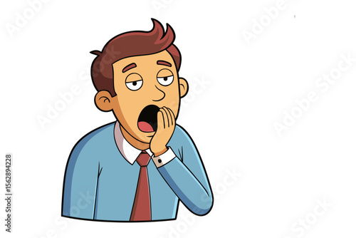 Yawning Cartoon Man: A cartoon man yawns, illustrating a feeling of tiredness, boredom, or fatigue in a simple, engaging style.