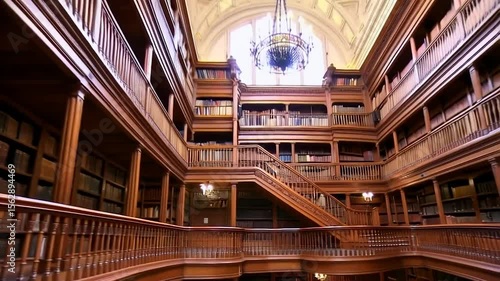 Wooden library staircase