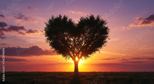 夕焼け空 心形の木 美しいシルエット