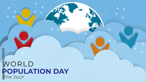 World Population Day Background Vector illustration, flat design, paper cut design banner