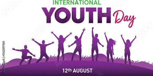 International youth day celebration with crowd and purple silhouettes