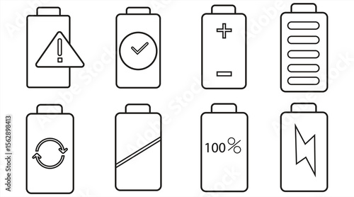 Battery icon, line symbol, isolated on white background, vector illustration.