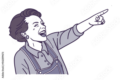 Laughing and Pointing: An illustration of a woman laughing while pointing, depicting a moment of jovial amusement and direction. 