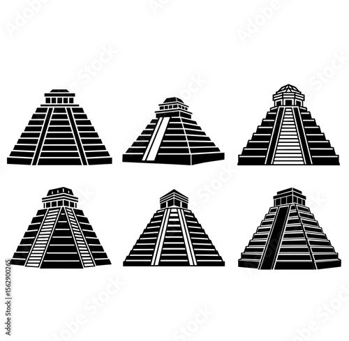 Set Of Mexican Mayan Pyramid  vector illustration
