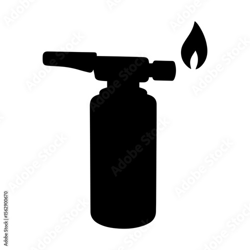 Vector illustration of a black butane torch lighter with flame for culinary and soldering purposes