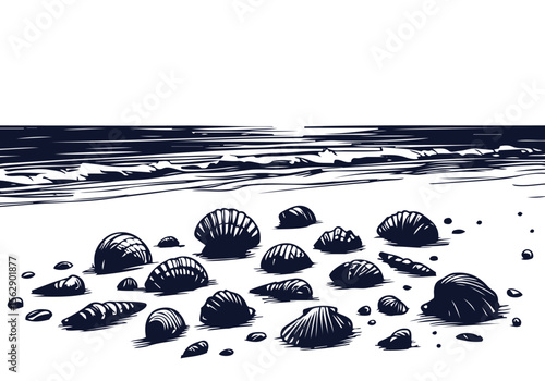 Beach scenery hand drawn sketch vector illustration