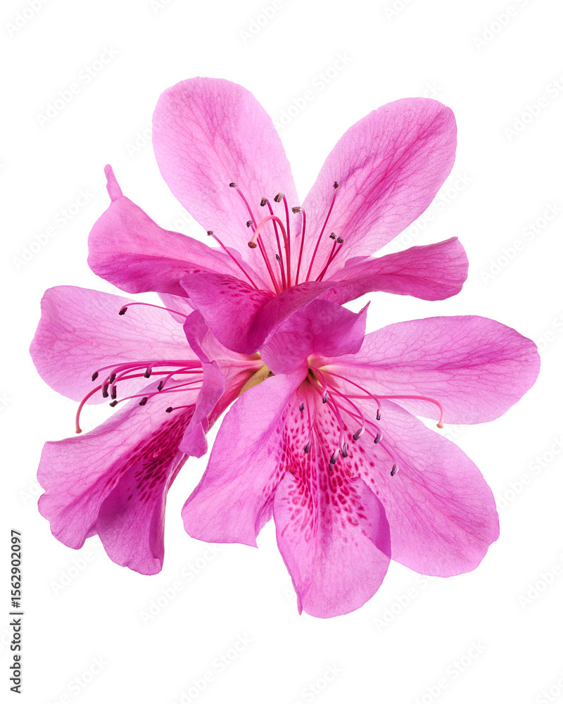 Fototapeta premium Azaleas flowers with leaves, Pink flowers isolated on white background with clipping path 