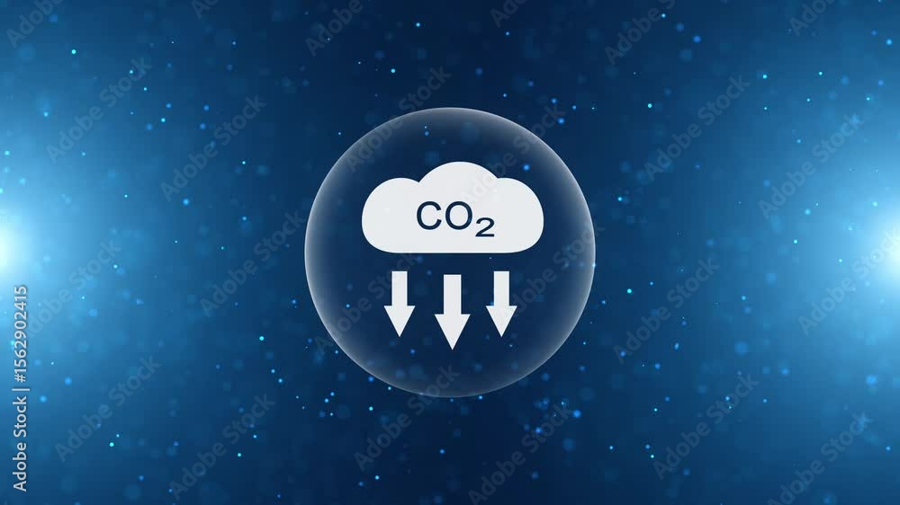 Carbon dioxide icon on blue loop abstract blurred rotated dots background.